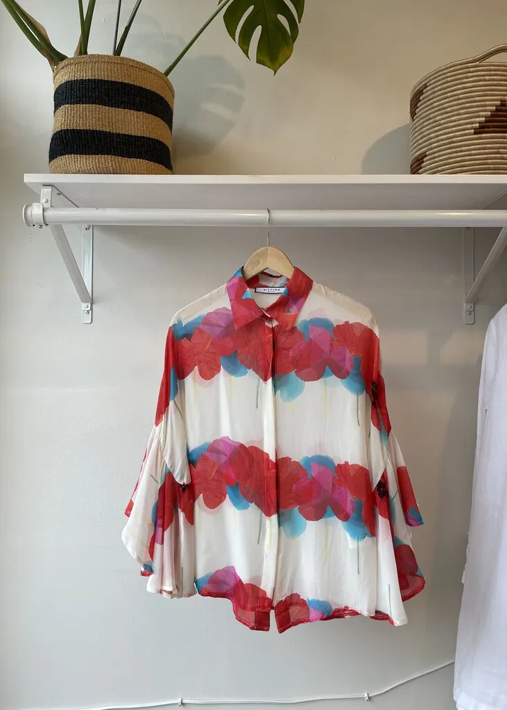 Silk Flutter Sleeve Blouse (Retail $600)
