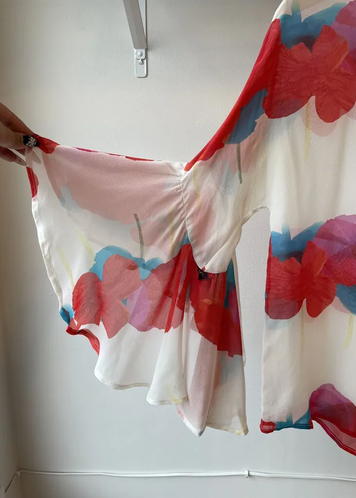 Silk Flutter Sleeve Blouse (Retail $600)