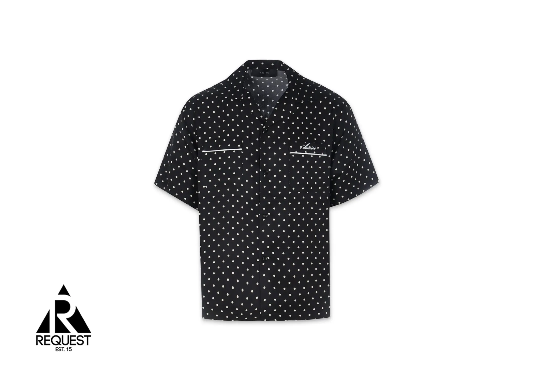 Silk Polka Dot Print Bowling Shirt "Black"