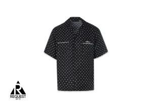 Silk Polka Dot Print Bowling Shirt "Black"