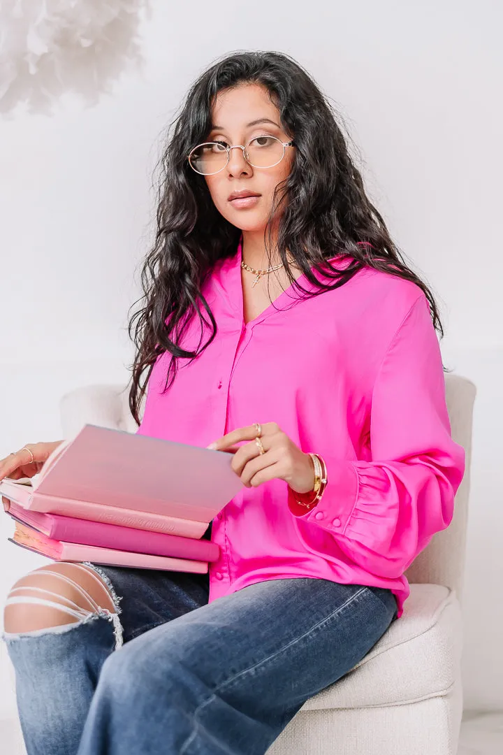 Silky Satin Button Up Top | Fuchsia
