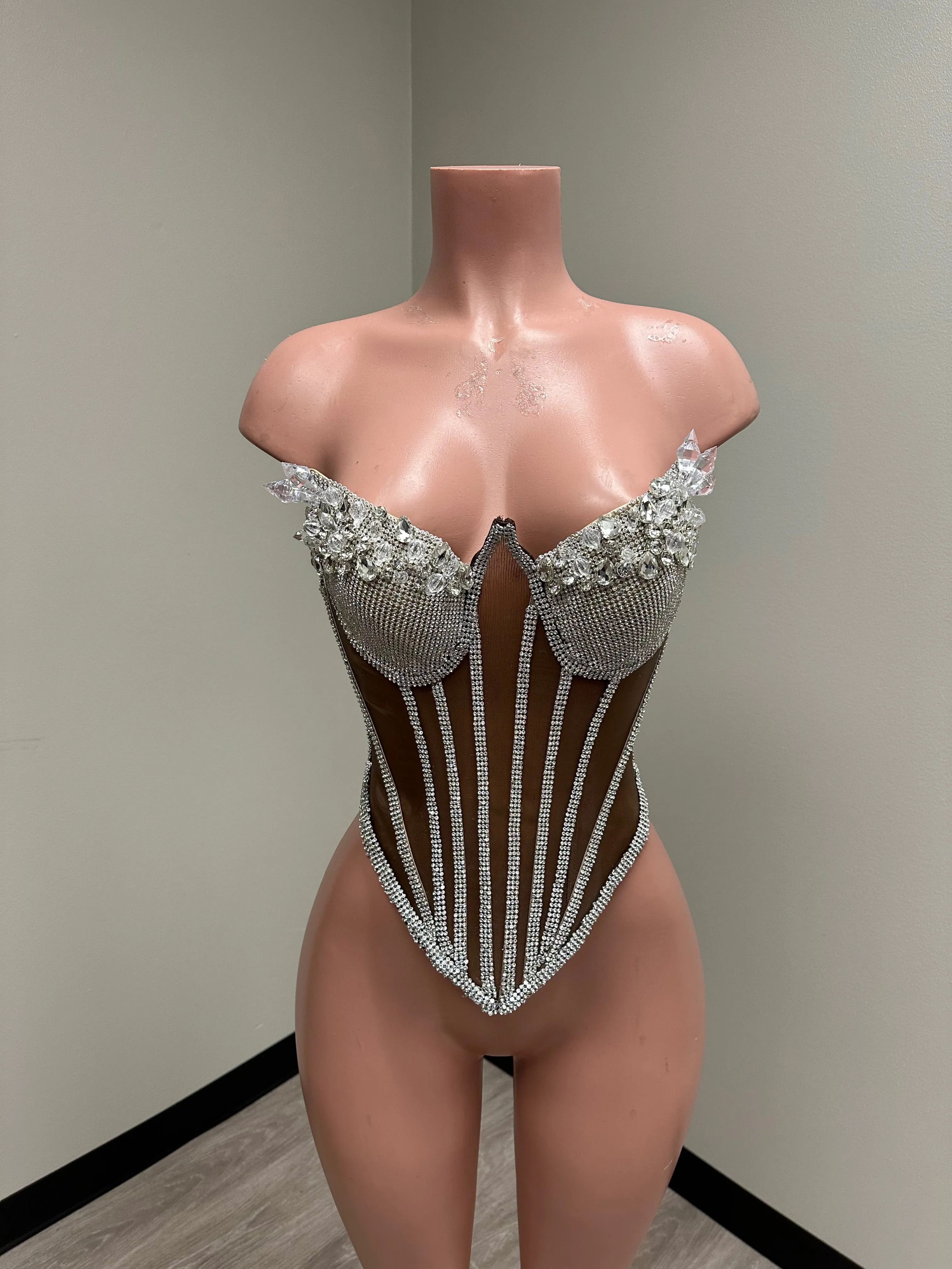 Silver Rhinestone Corset w/ Clear Crystal Detail