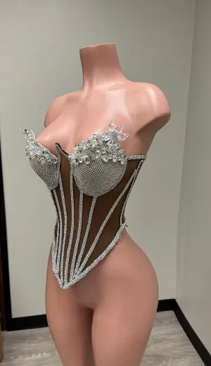Silver Rhinestone Corset w/ Clear Crystal Detail