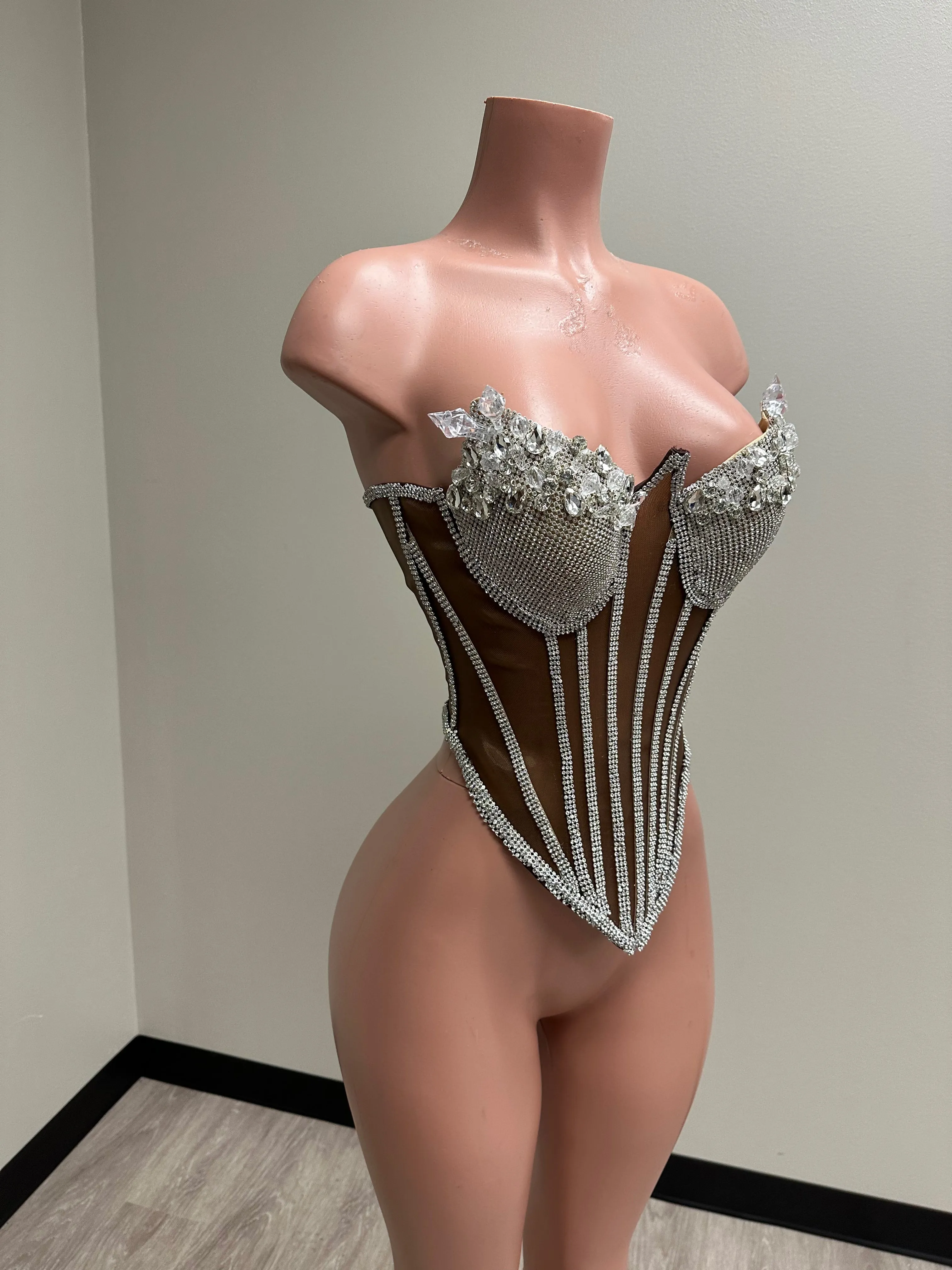 Silver Rhinestone Corset w/ Clear Crystal Detail