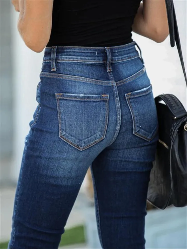 Slim Fit High-Rise Ripped Frayed Cuff Elastic Ankle Jeans