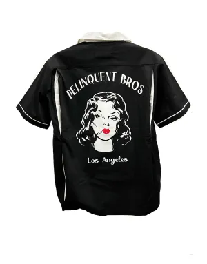 Smoke Girl Bowling Shirt in Black/White