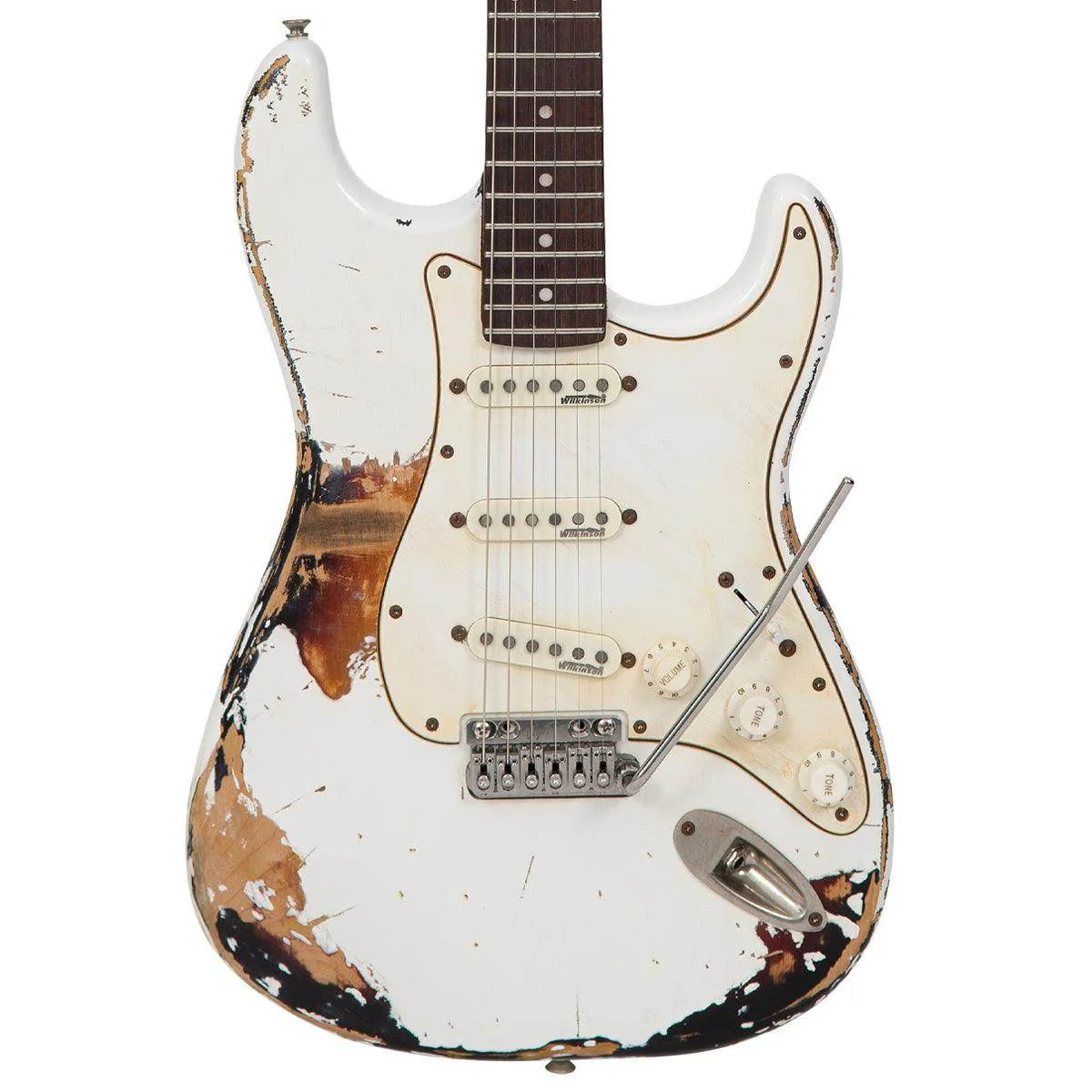 SOLD – Vintage V6 ProShop Custom-Build ~ Heavy Distressed White Over Sunburst