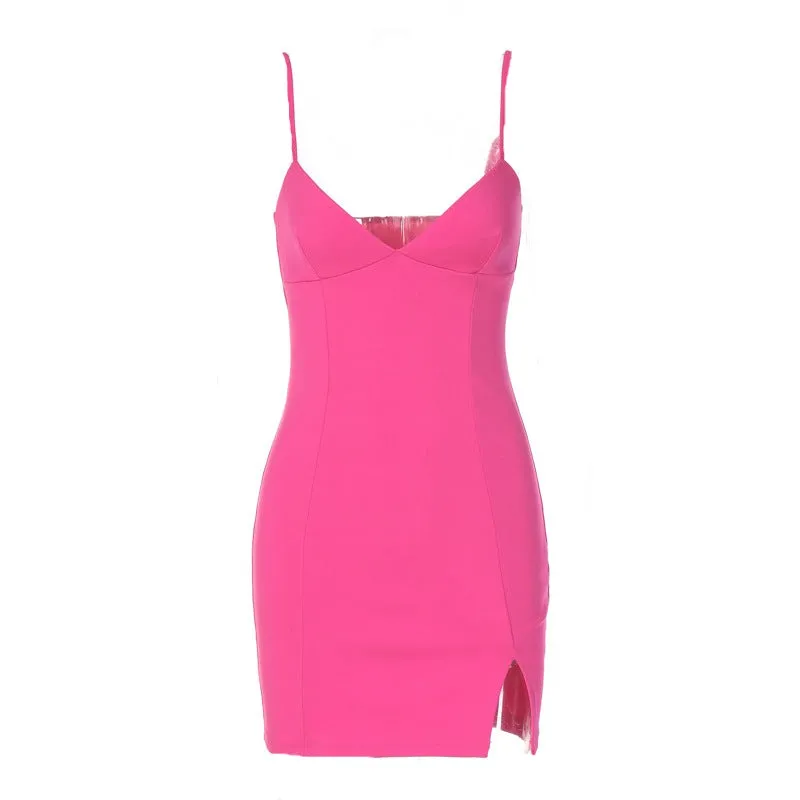 Spaghetti Strap Side Slit Mini Dress