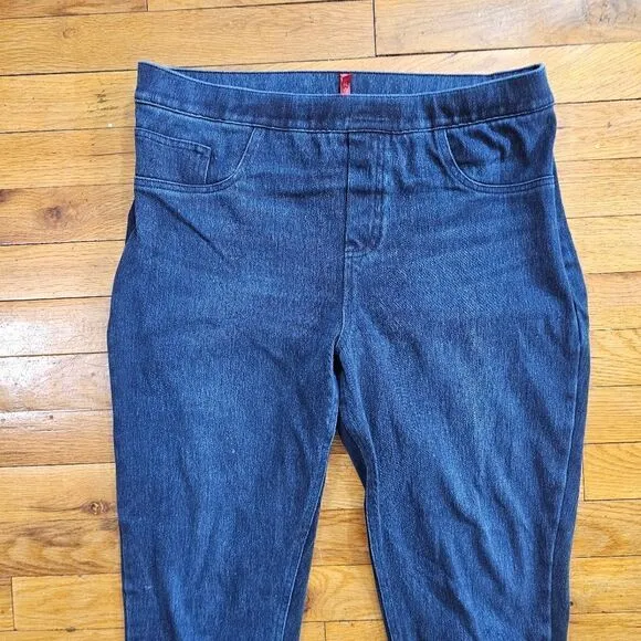 SPANX Ankle Skinny Jeans Women's Size L High Rise Pullover Dark Blue
