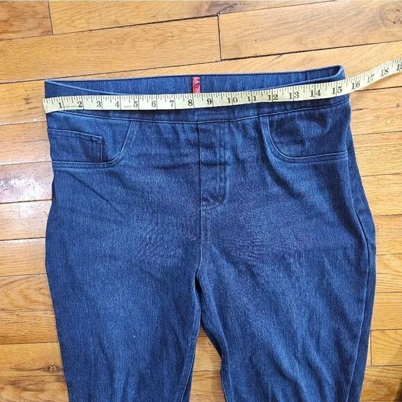 SPANX Ankle Skinny Jeans Women's Size L High Rise Pullover Dark Blue