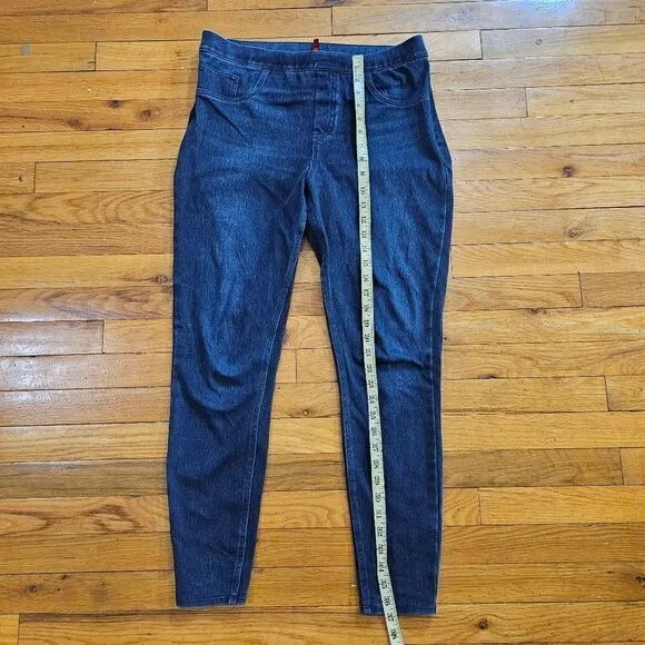 SPANX Ankle Skinny Jeans Women's Size L High Rise Pullover Dark Blue