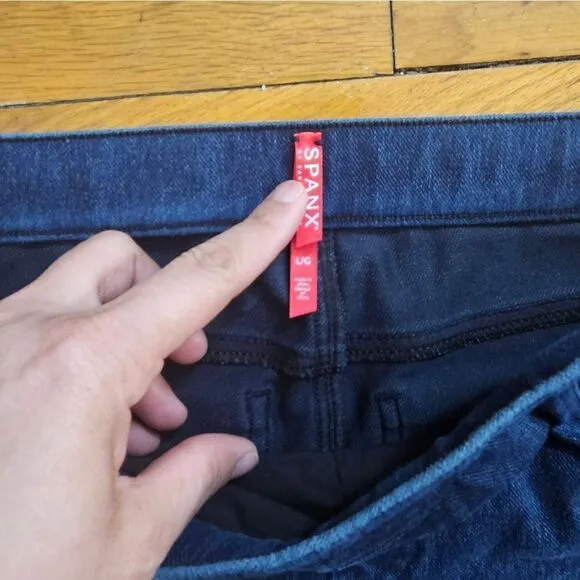 SPANX Ankle Skinny Jeans Women's Size L High Rise Pullover Dark Blue