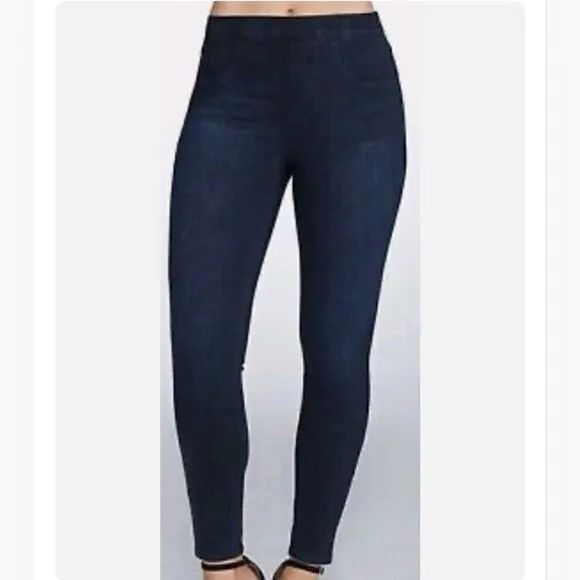 SPANX Ankle Skinny Jeans Women's Size L High Rise Pullover Dark Blue