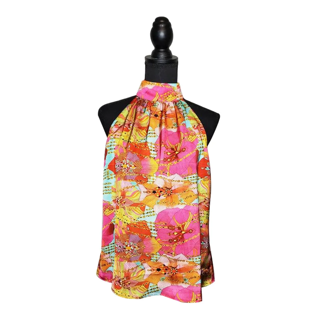Spring Pink Blooms Satin Blouse