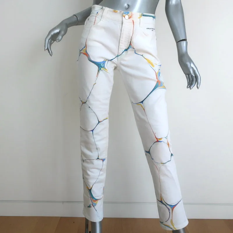 Stella McCartney Marbled Denim Skinny Jeans White Stretch Cotton Size 26