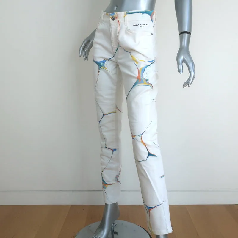 Stella McCartney Marbled Denim Skinny Jeans White Stretch Cotton Size 26