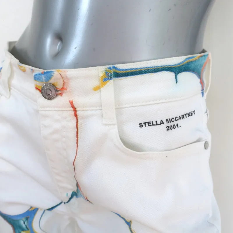Stella McCartney Marbled Denim Skinny Jeans White Stretch Cotton Size 26