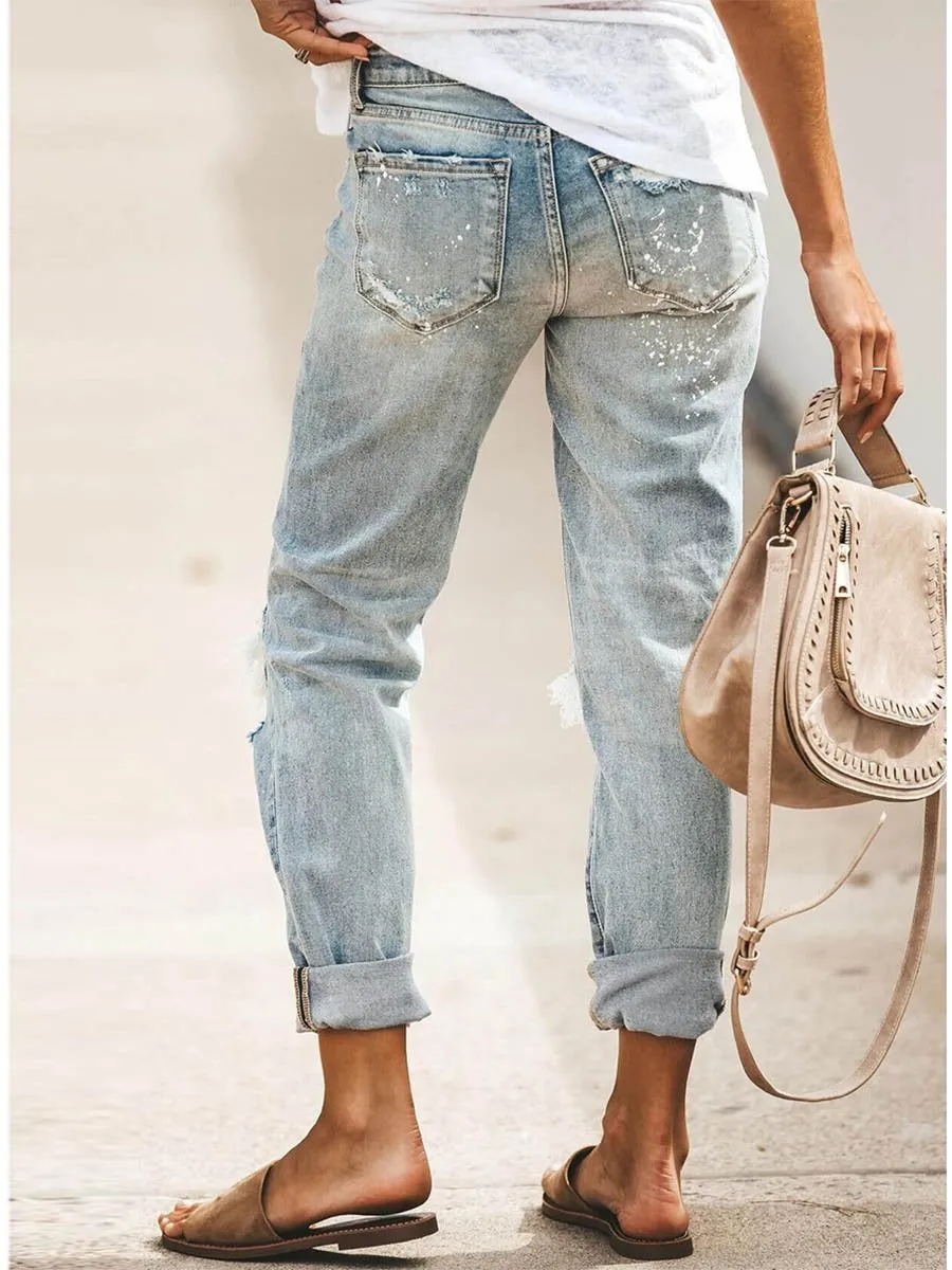 Stunncal  Washed Casual Ripped Jeans