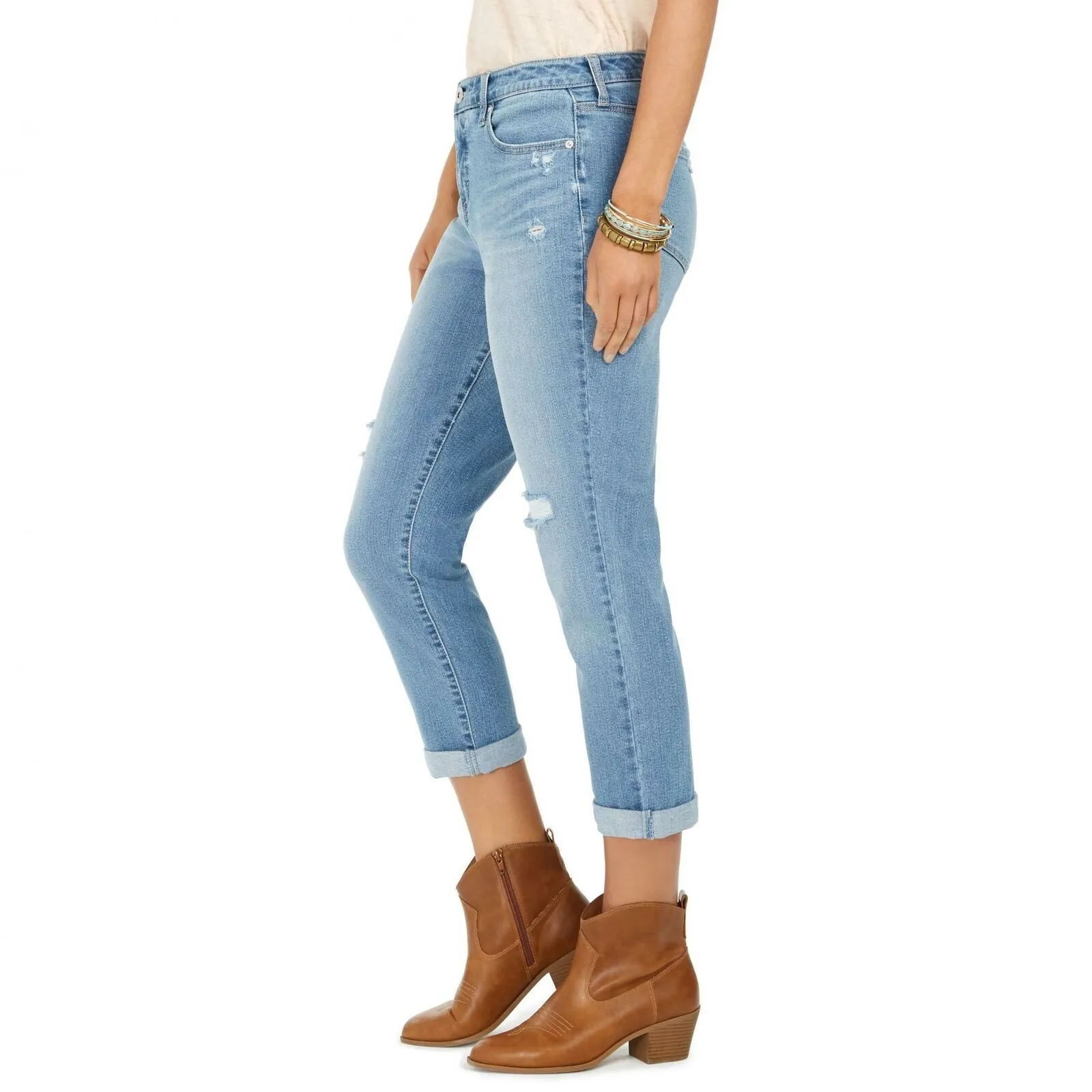 Style & Co. Women's Curvy Fit Ripped Girlfriend Jeans