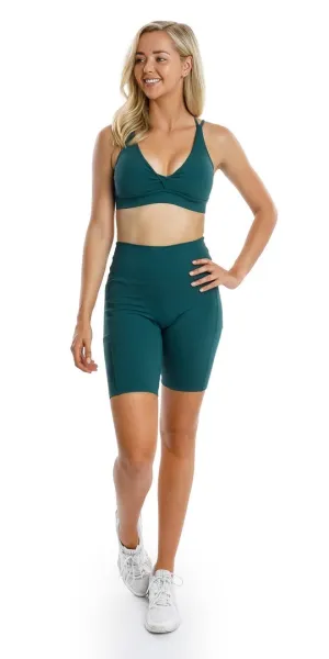 Teal Body Luxe Biker Shorts with Pockets