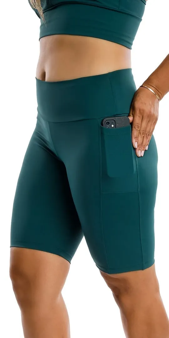 Teal Body Luxe Biker Shorts with Pockets