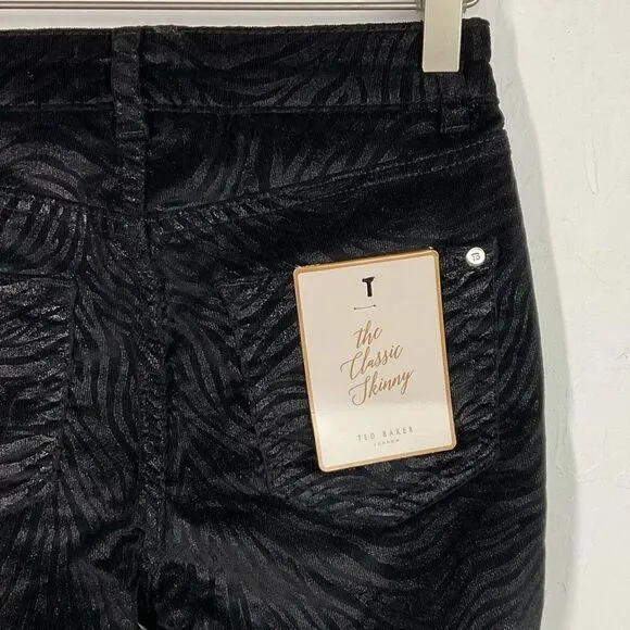 Ted Baker Black Zebra Printed Corduroy Skinny Jeans 25 New