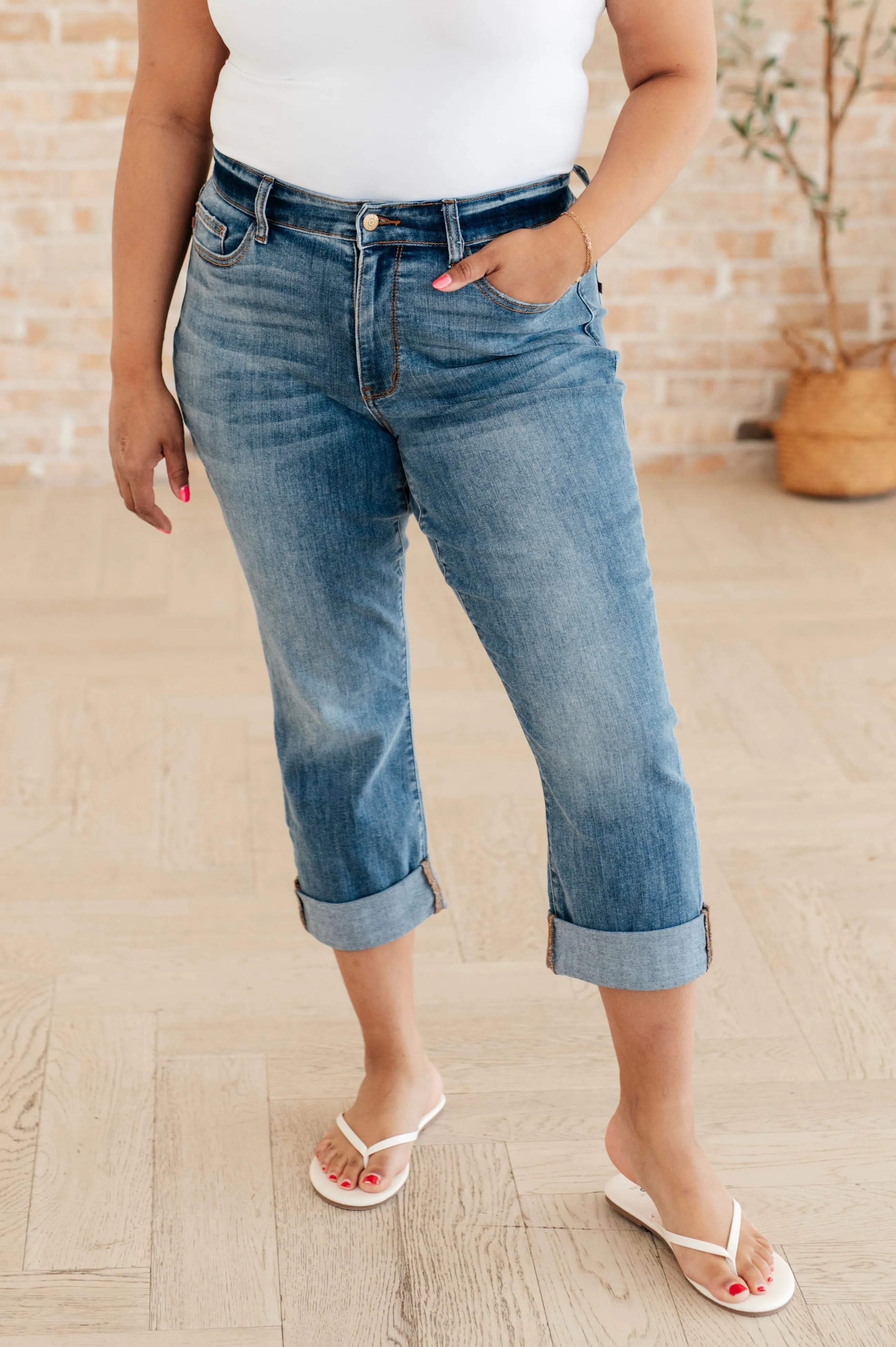 The Lacey- Mid Rise Cuffed Skinny Capri Jeans