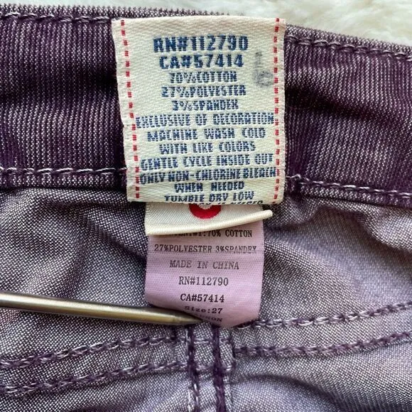 True Religion Purple Corduroy Shannon Jeans - Women’s 27