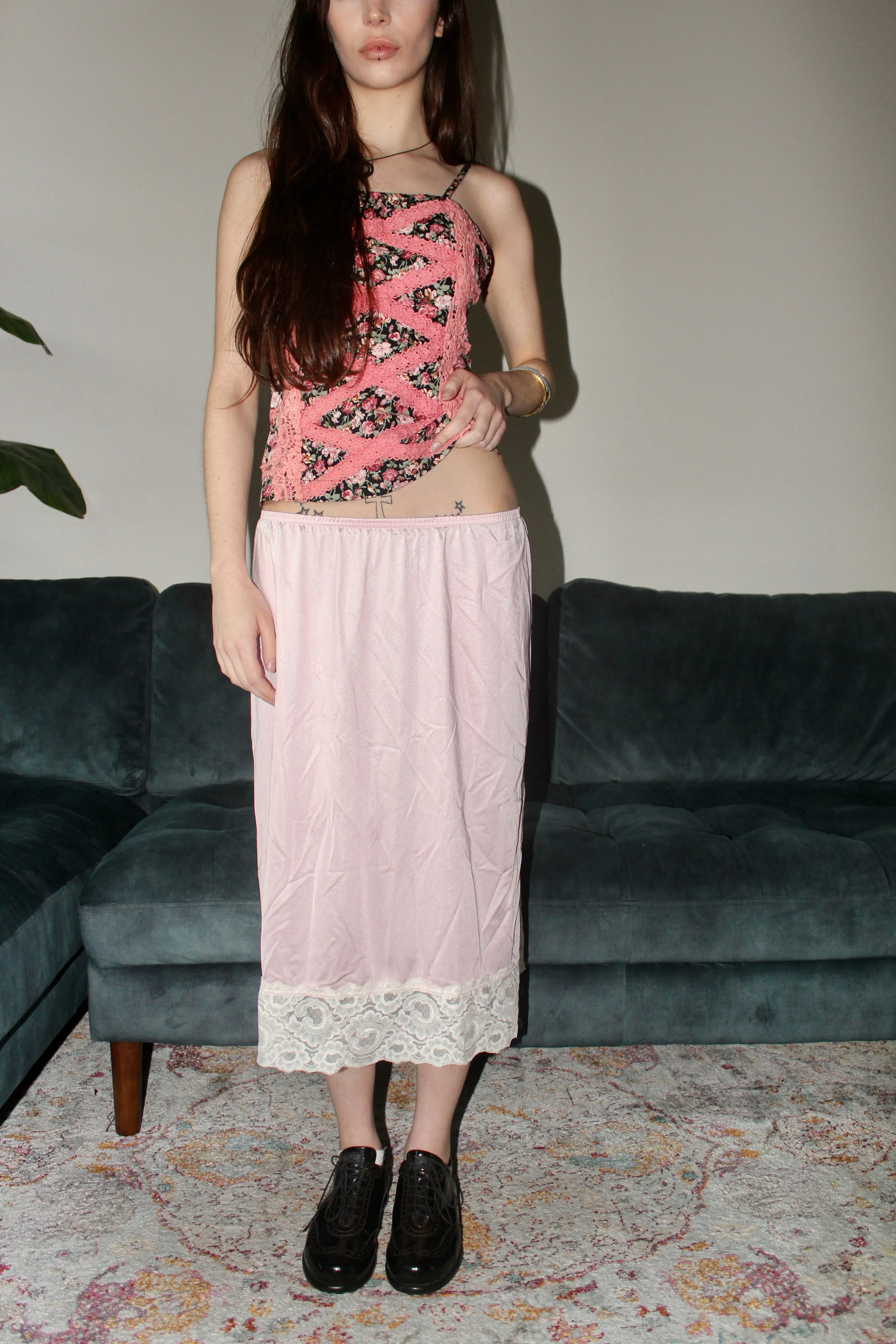 Vintage 60s Strawberries & Cream Slip Skirt (M)