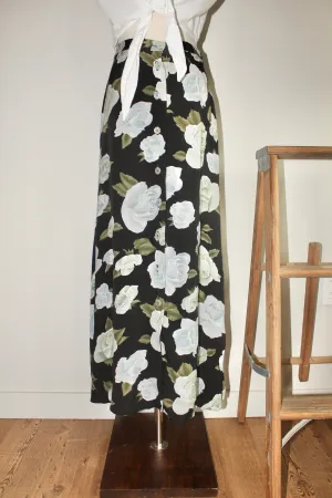 Vintage 90s Floral Button Up Midi Skirt (M)