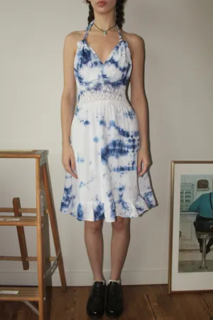 Vintage 90s Tie Dye Ruched Halter Dress (S)