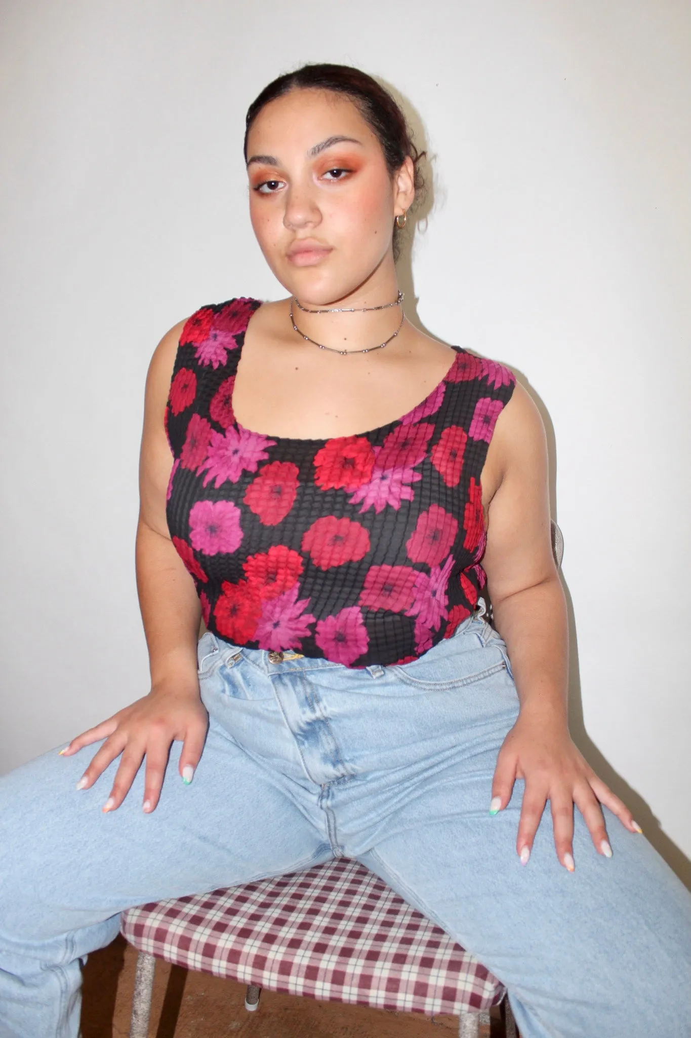 Vintage Floral Pleated Tank (L-XL)