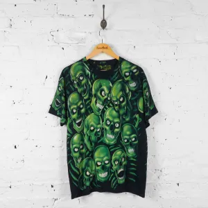 Vintage Neon Skulls T-shirt - Green/Black - L