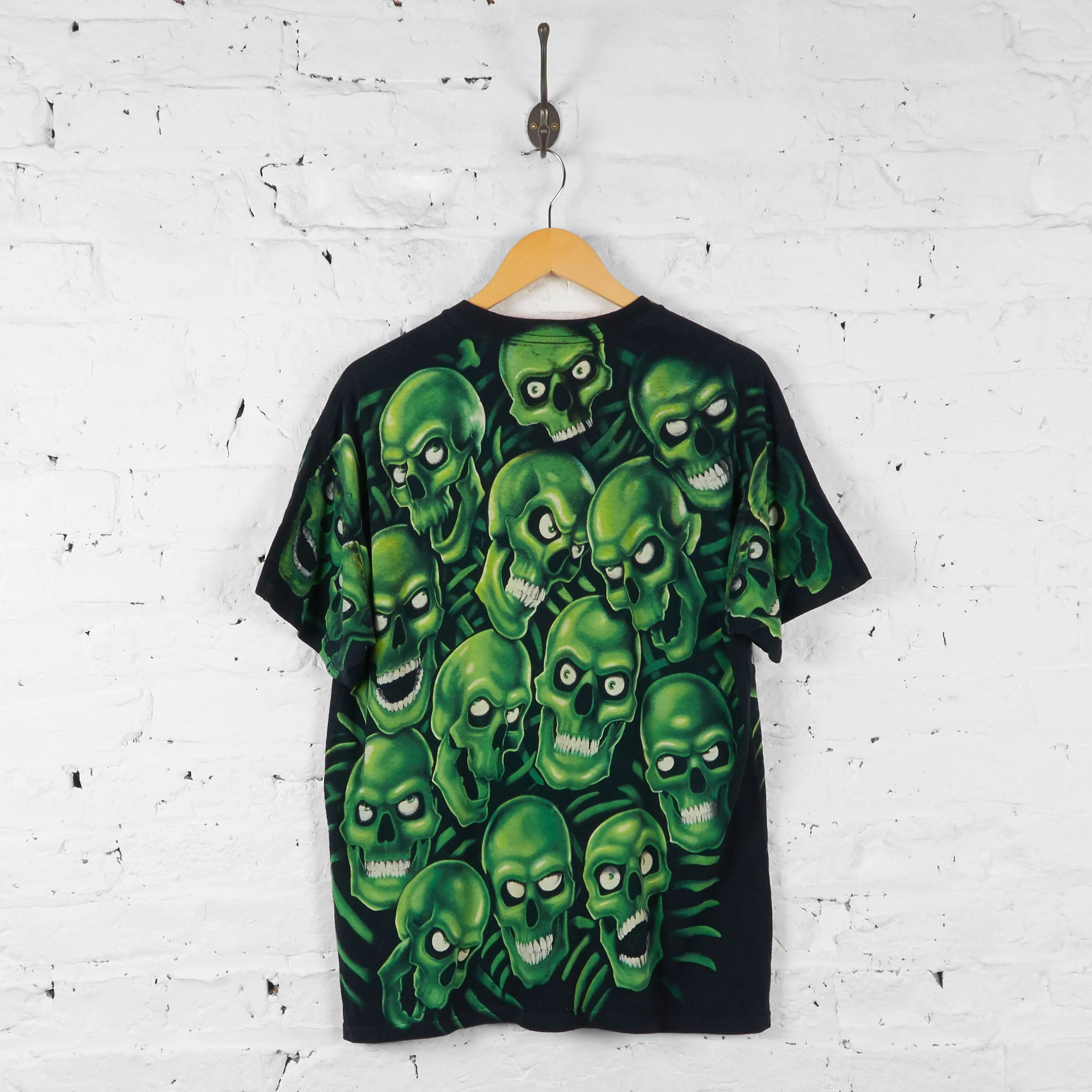 Vintage Neon Skulls T-shirt - Green/Black - L
