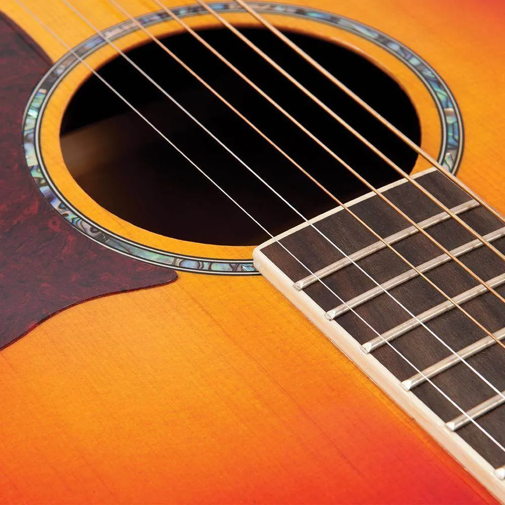 Vintage VJ100 XL Jumbo Acoustic Guitar ~ Cherry Sunburst