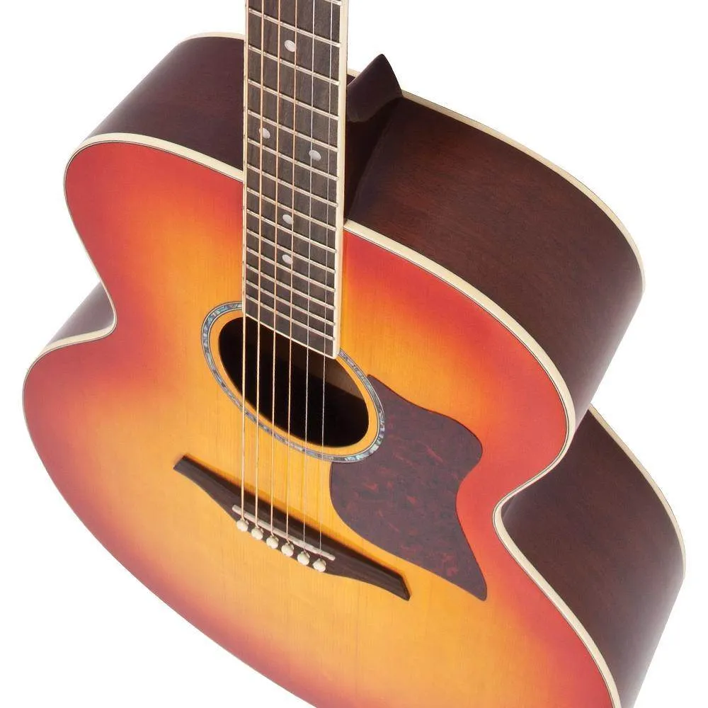 Vintage VJ100 XL Jumbo Acoustic Guitar ~ Cherry Sunburst