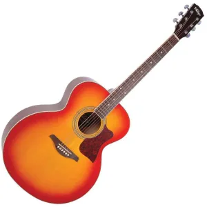 Vintage VJ100 XL Jumbo Acoustic Guitar ~ Cherry Sunburst