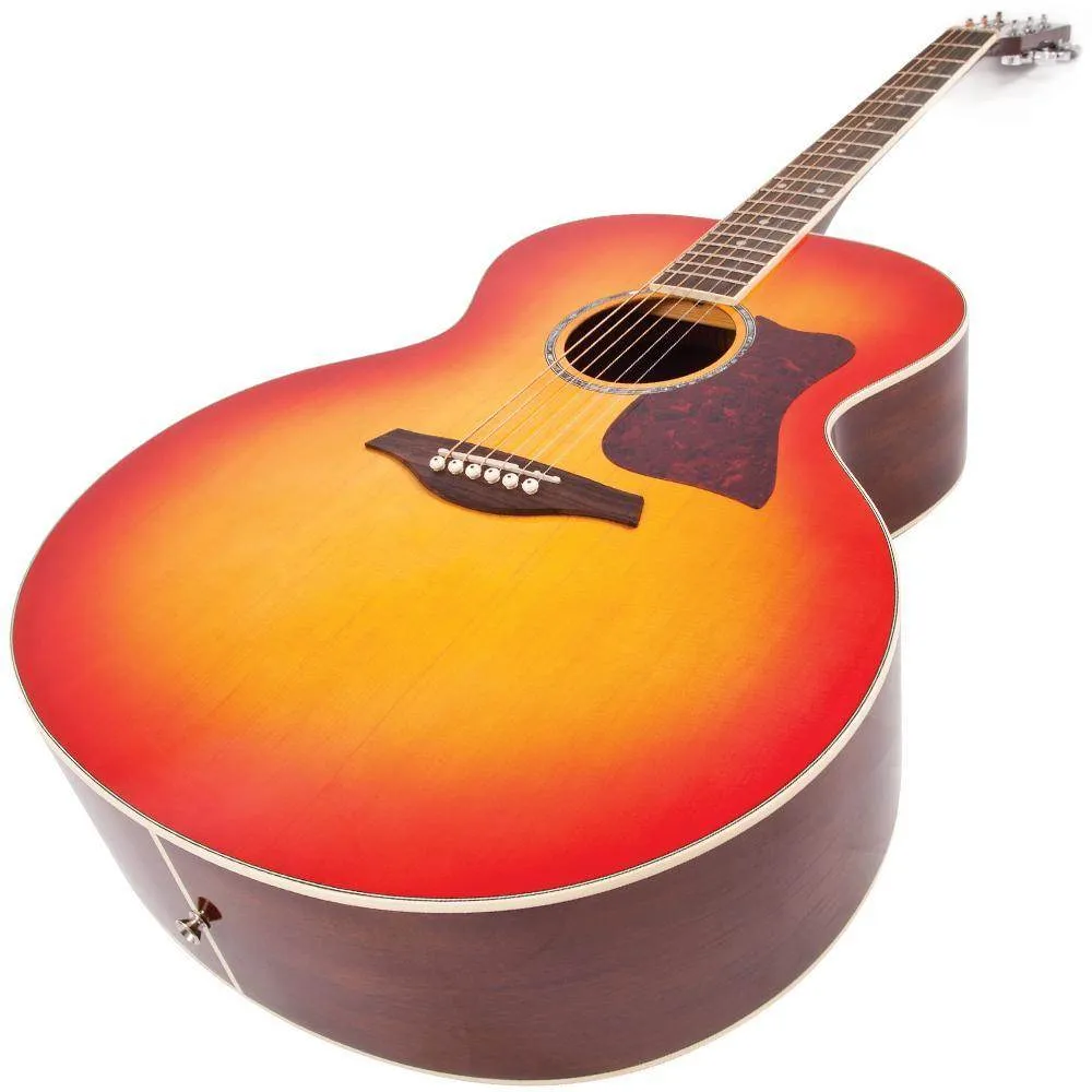 Vintage VJ100 XL Jumbo Acoustic Guitar ~ Cherry Sunburst