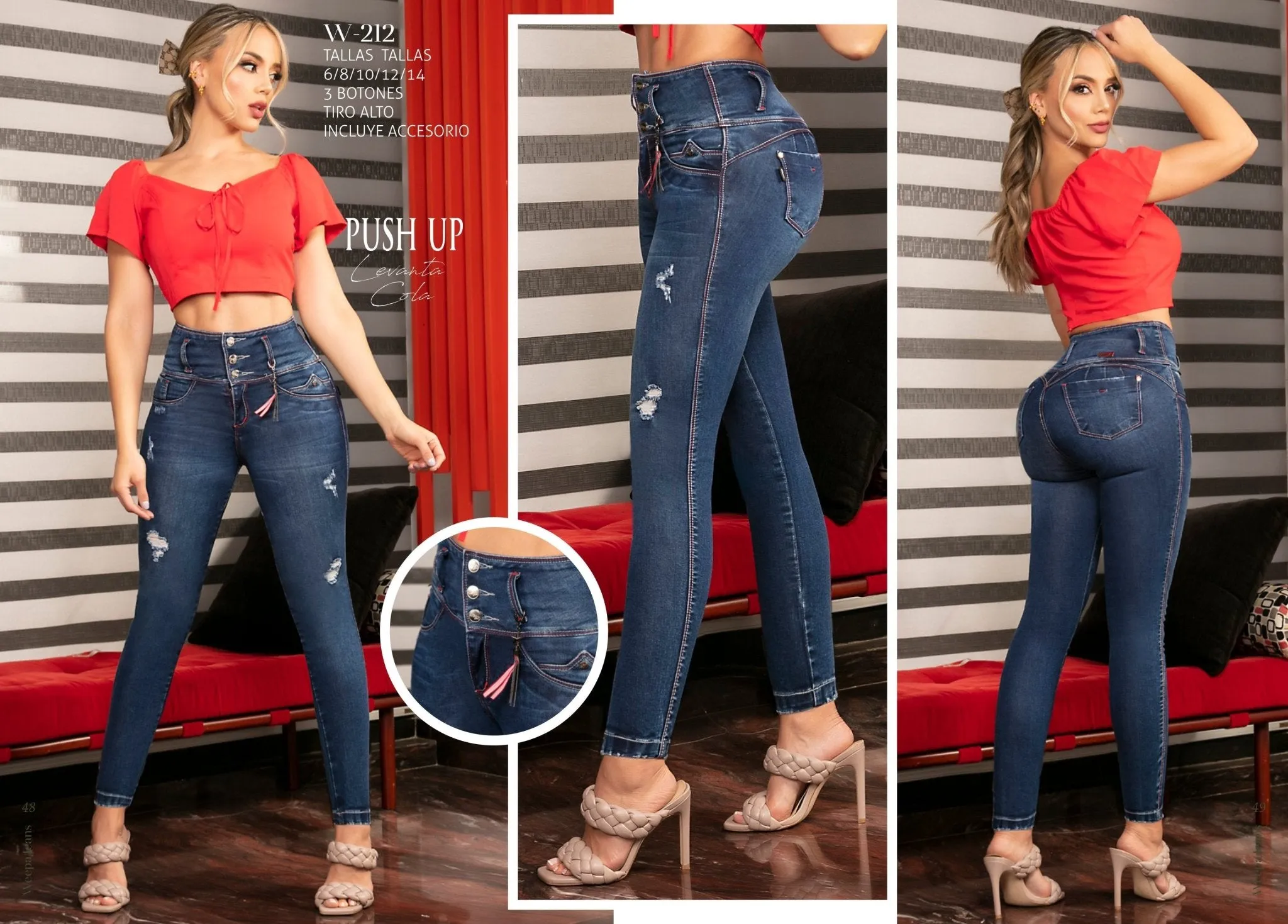 W-212 100%  Authentic Colombian Push Up Jeans