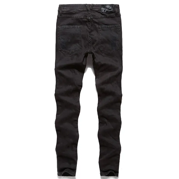 West Louis™ Black Denim Ripped Jeans