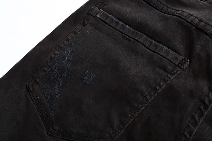West Louis™ Black Denim Ripped Jeans