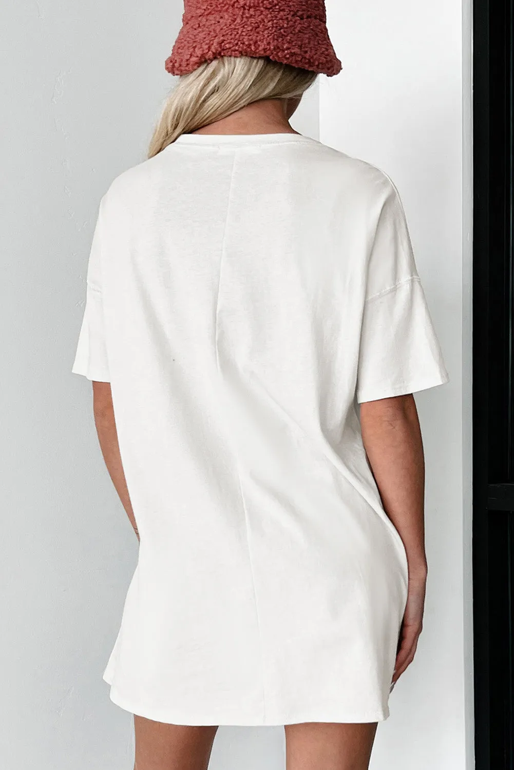 White AMERICA Stars Print Round Neck Oversized T Shirt