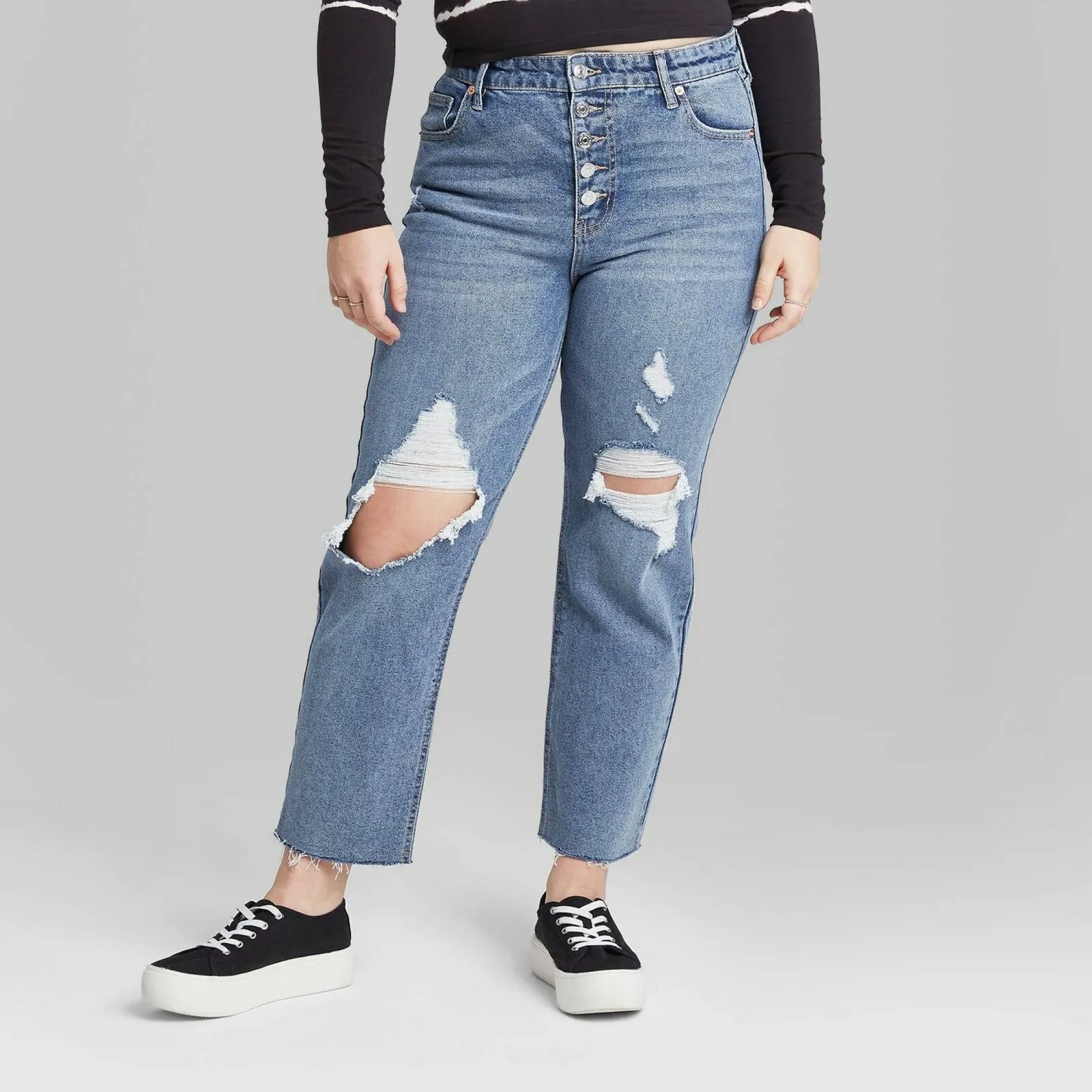 Wild Fable Women's High Rise Distressed Straight Ankle Length Jeans