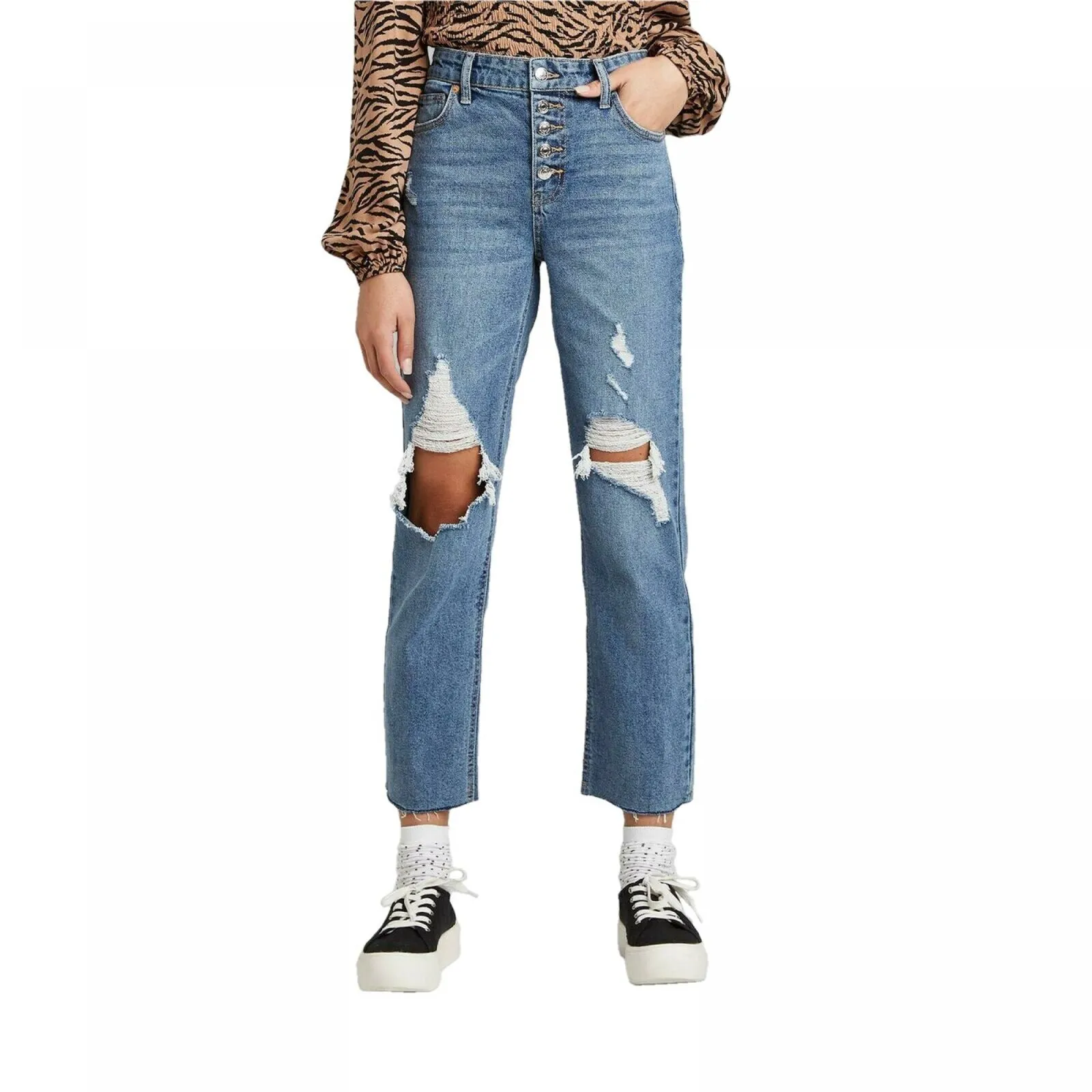 Wild Fable Women's High Rise Distressed Straight Ankle Length Jeans