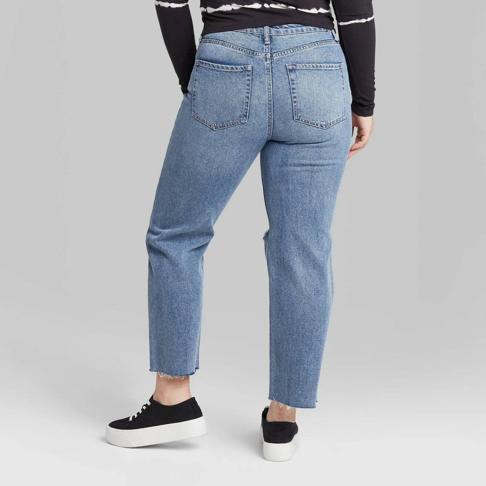 Wild Fable Women's High Rise Distressed Straight Ankle Length Jeans