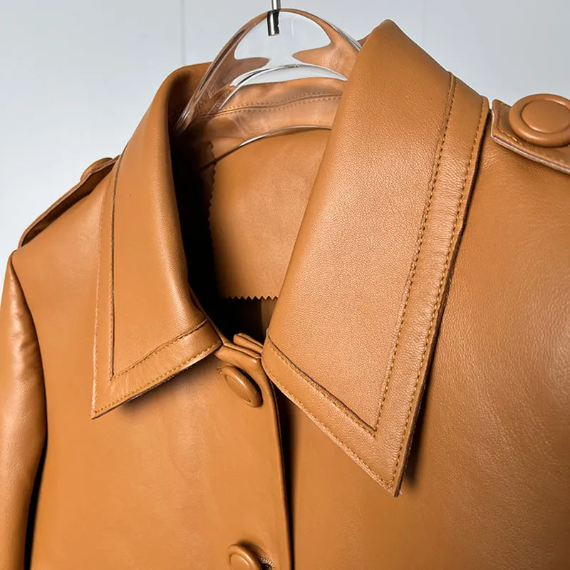 Women's Classic Leather Jackets Fashion Turn Down Collar Full Sleeve Biker Jackets Genuine Sheepskin Coats CL4017