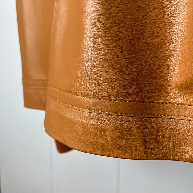 Women's Classic Leather Jackets Fashion Turn Down Collar Full Sleeve Biker Jackets Genuine Sheepskin Coats CL4017