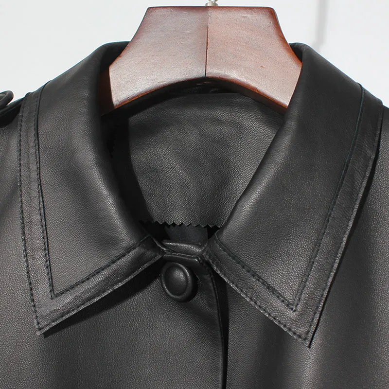 Women's Classic Leather Jackets Fashion Turn Down Collar Full Sleeve Biker Jackets Genuine Sheepskin Coats CL4017