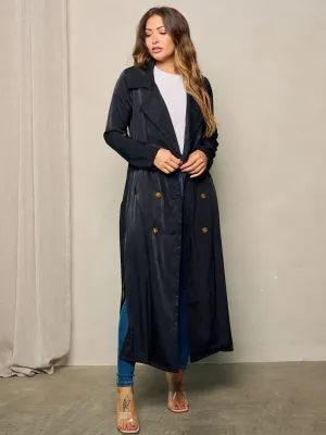 WOMEN'S LONG SLEEVE BUTTON CLUSURE SELF TIE COAT