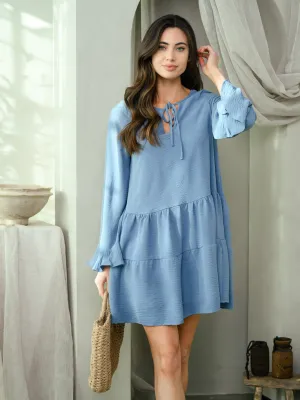 WOMEN'S LONG SLEEVE TIERED MINI DRESS
